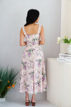 Lisette Floral Lace Maxi A-Line Dress in Pink