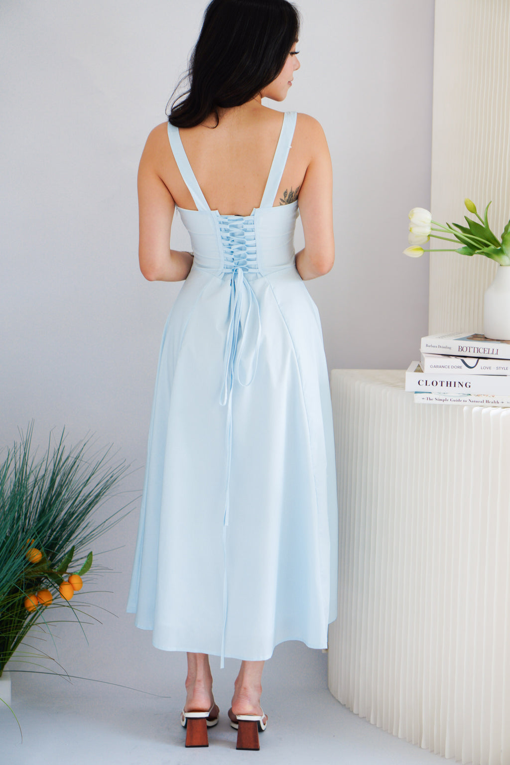 Chantelle Corset Maxi A-Line Dress in Light Blue