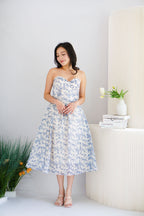 Miralyn Padded Corset Floral Midi Dress in Blue