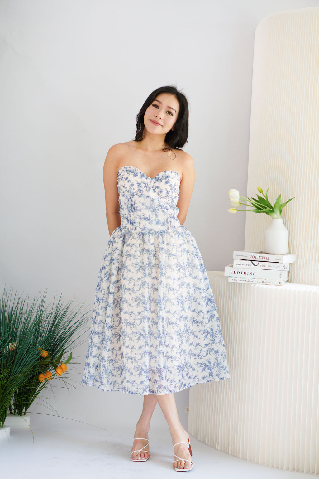 Miralyn Padded Corset Floral Midi Dress in Blue