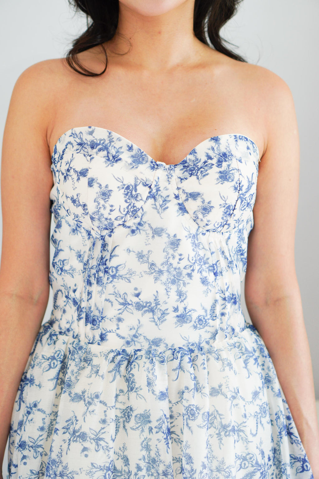 Miralyn Padded Corset Floral Midi Dress in Blue