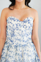 Miralyn Padded Corset Floral Midi Dress in Blue