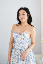 Miralyn Padded Corset Floral Midi Dress in Blue