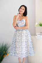 Miralyn Padded Corset Floral Midi Dress in Blue