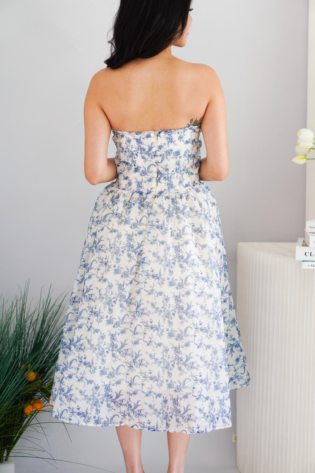 Miralyn Padded Corset Floral Midi Dress in Blue