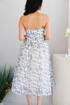 Miralyn Padded Corset Floral Midi Dress in Blue