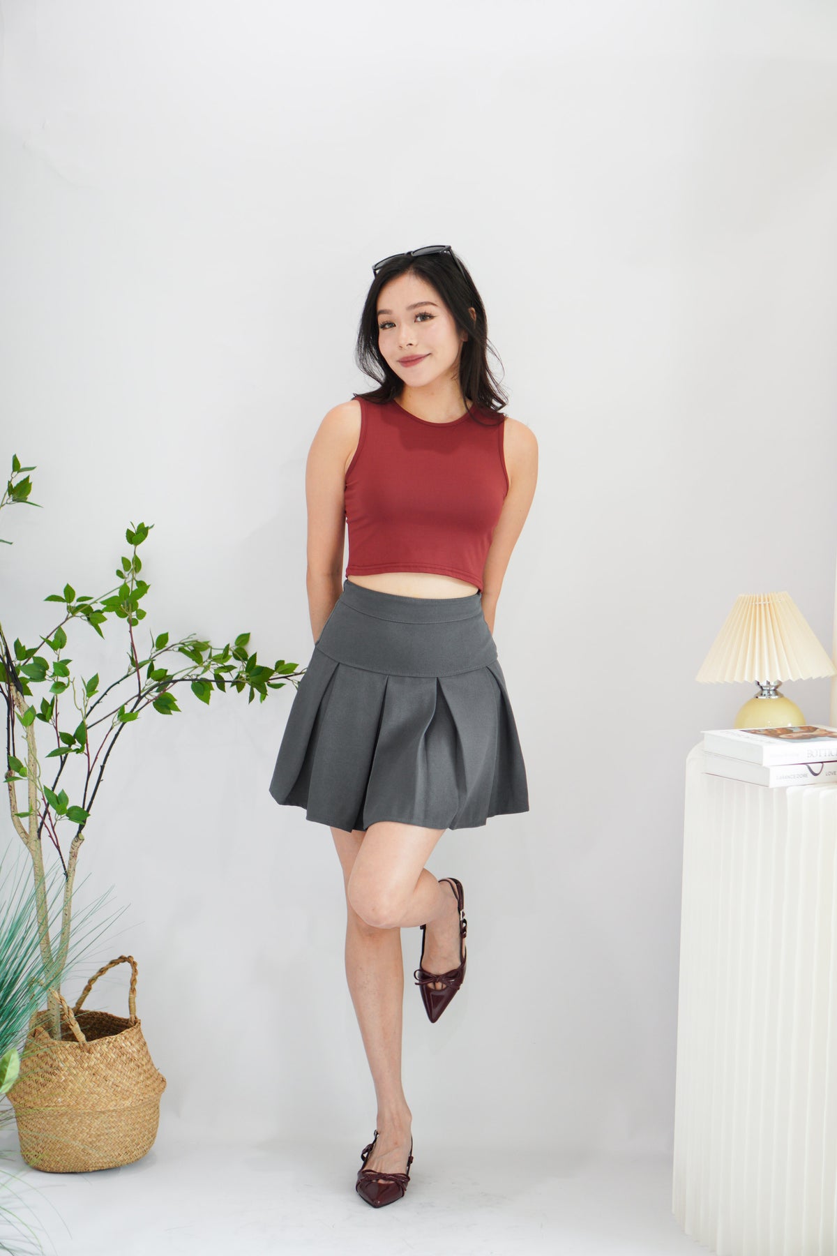 Amy Layered Pleated Skirt in Grey