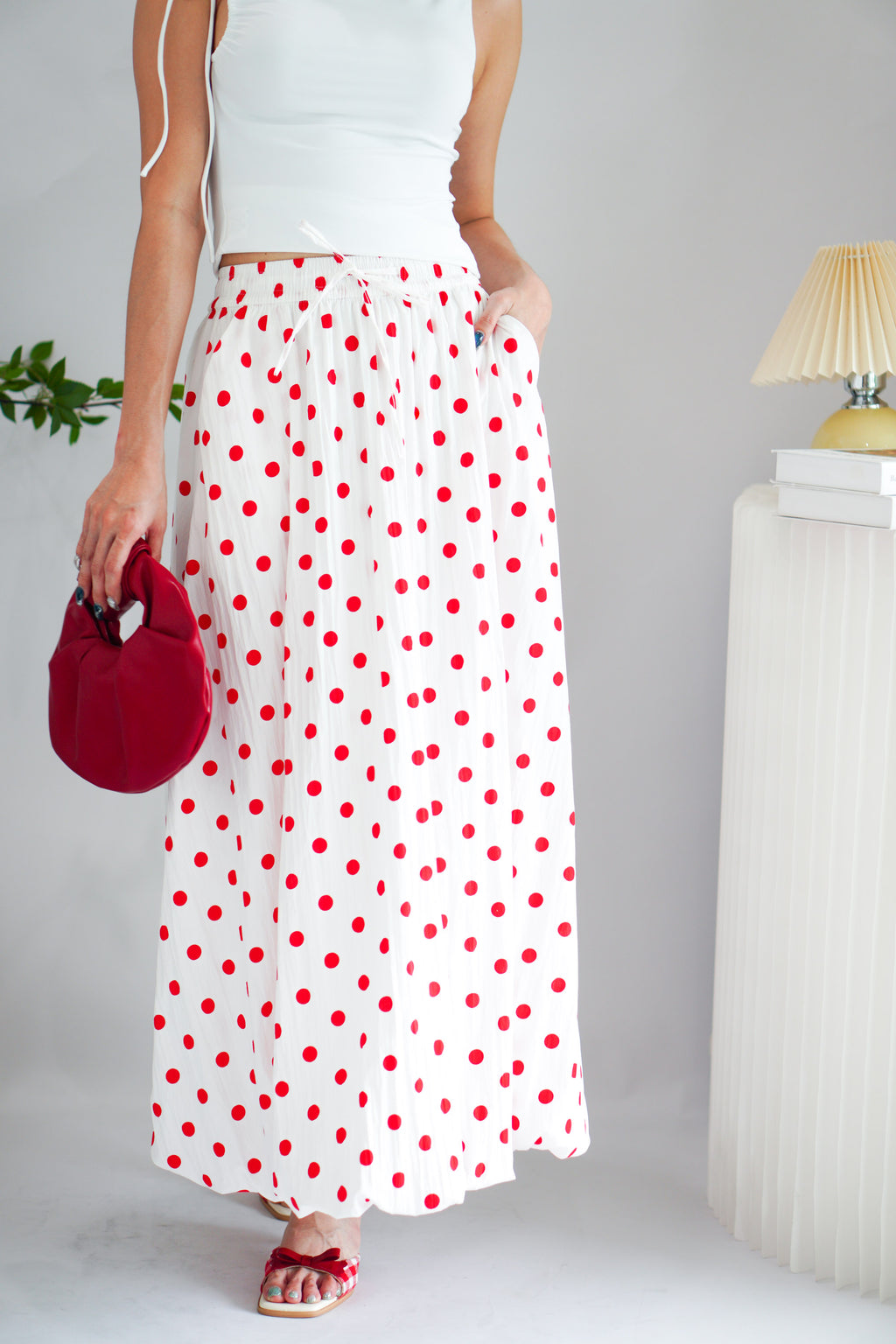 (BACKORDER) Fina Polkadot Skirt in Red and White