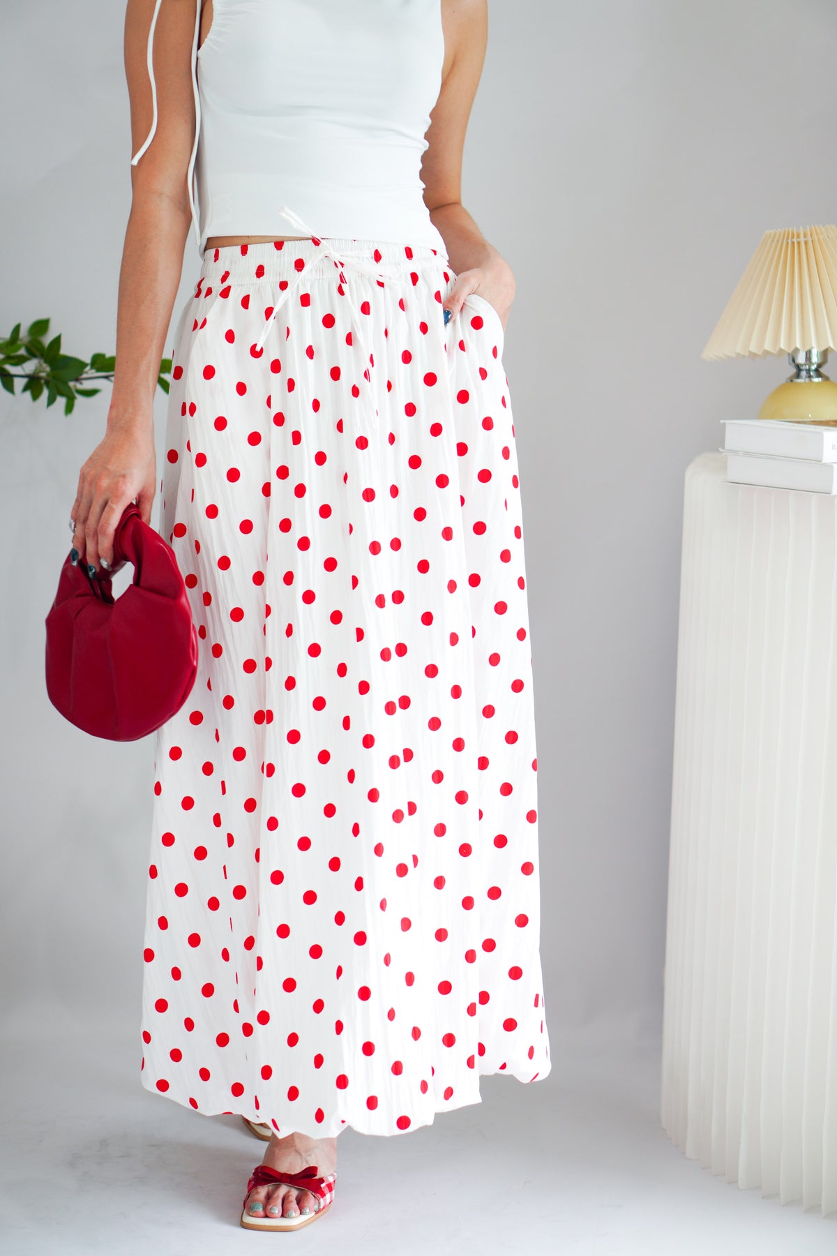 (BACKORDER) Fina Polkadot Skirt in Red and White
