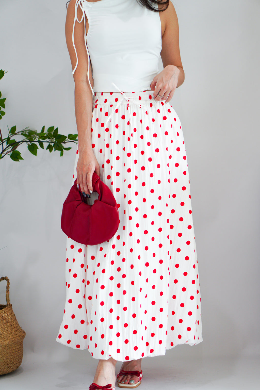 (BACKORDER) Fina Polkadot Skirt in Red and White
