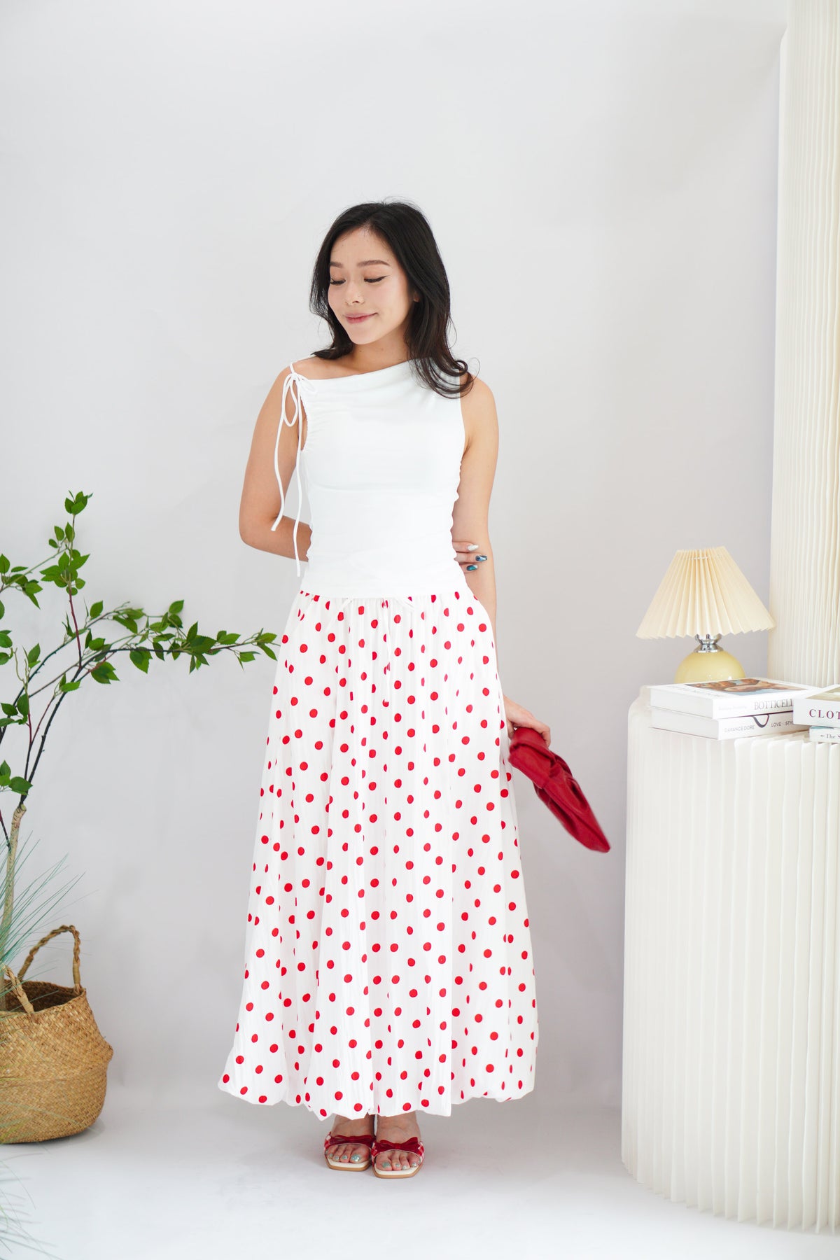 (BACKORDER) Fina Polkadot Skirt in Red and White