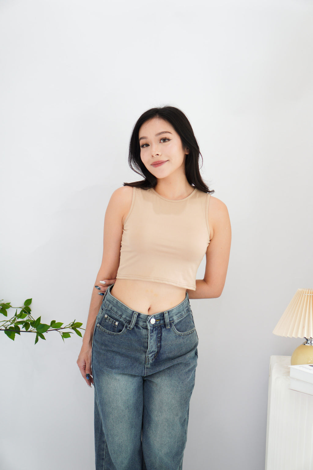 Brooke Basic Tank Crop Top in Khaki