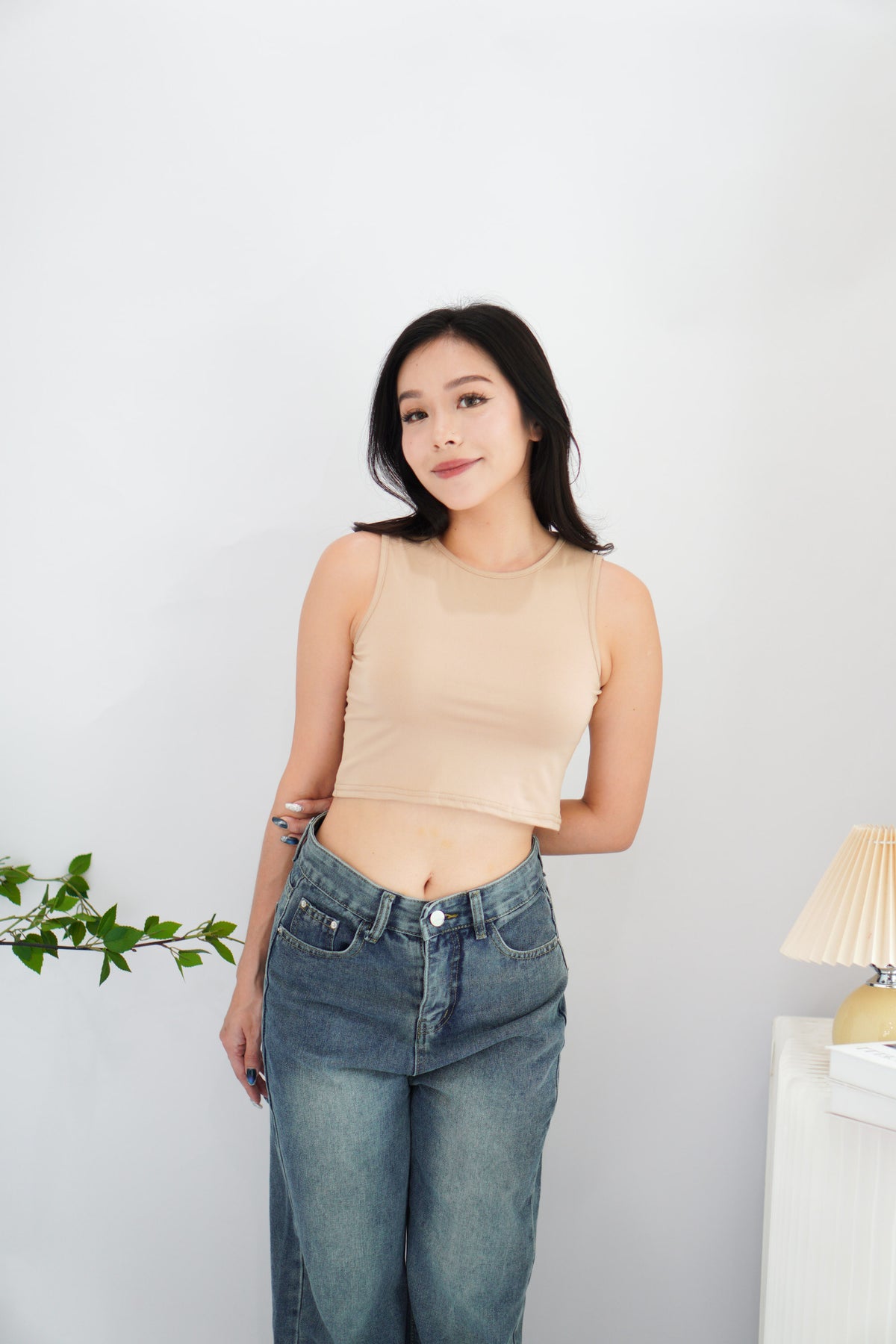 Brooke Basic Tank Crop Top in Khaki