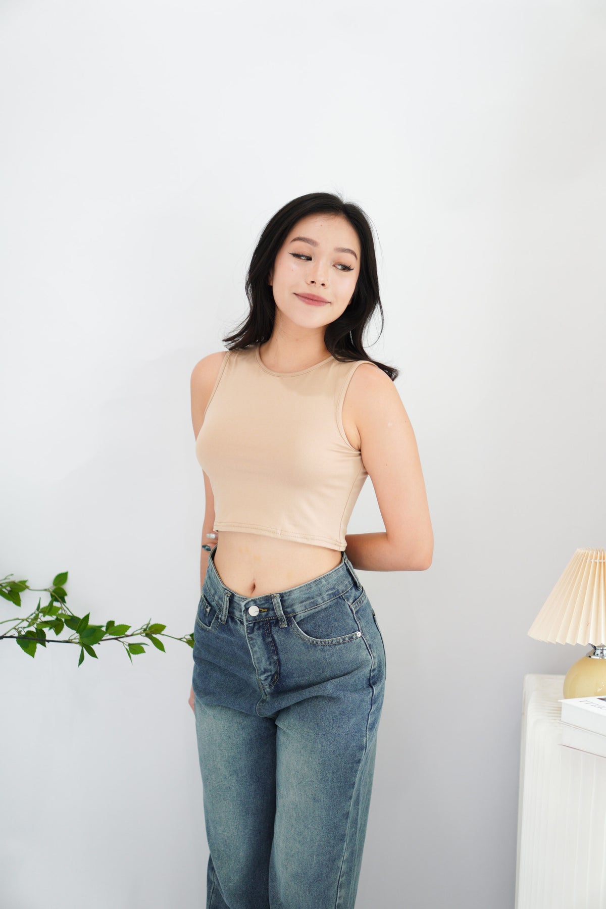 Brooke Basic Tank Crop Top in Khaki