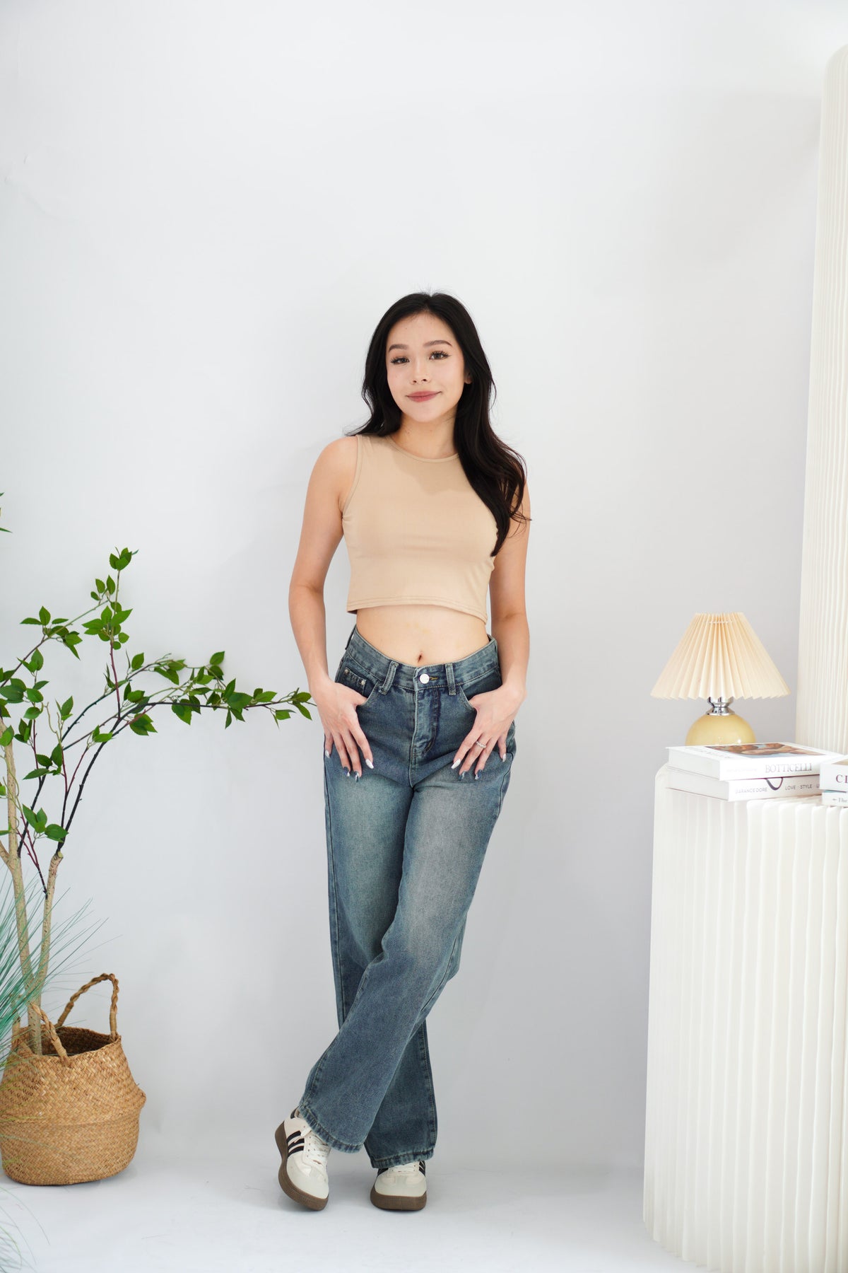 Brooke Basic Tank Crop Top in Khaki