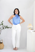 Glam Dreaming High Neck Satin Top in Blue