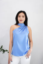 Glam Dreaming High Neck Satin Top in Blue