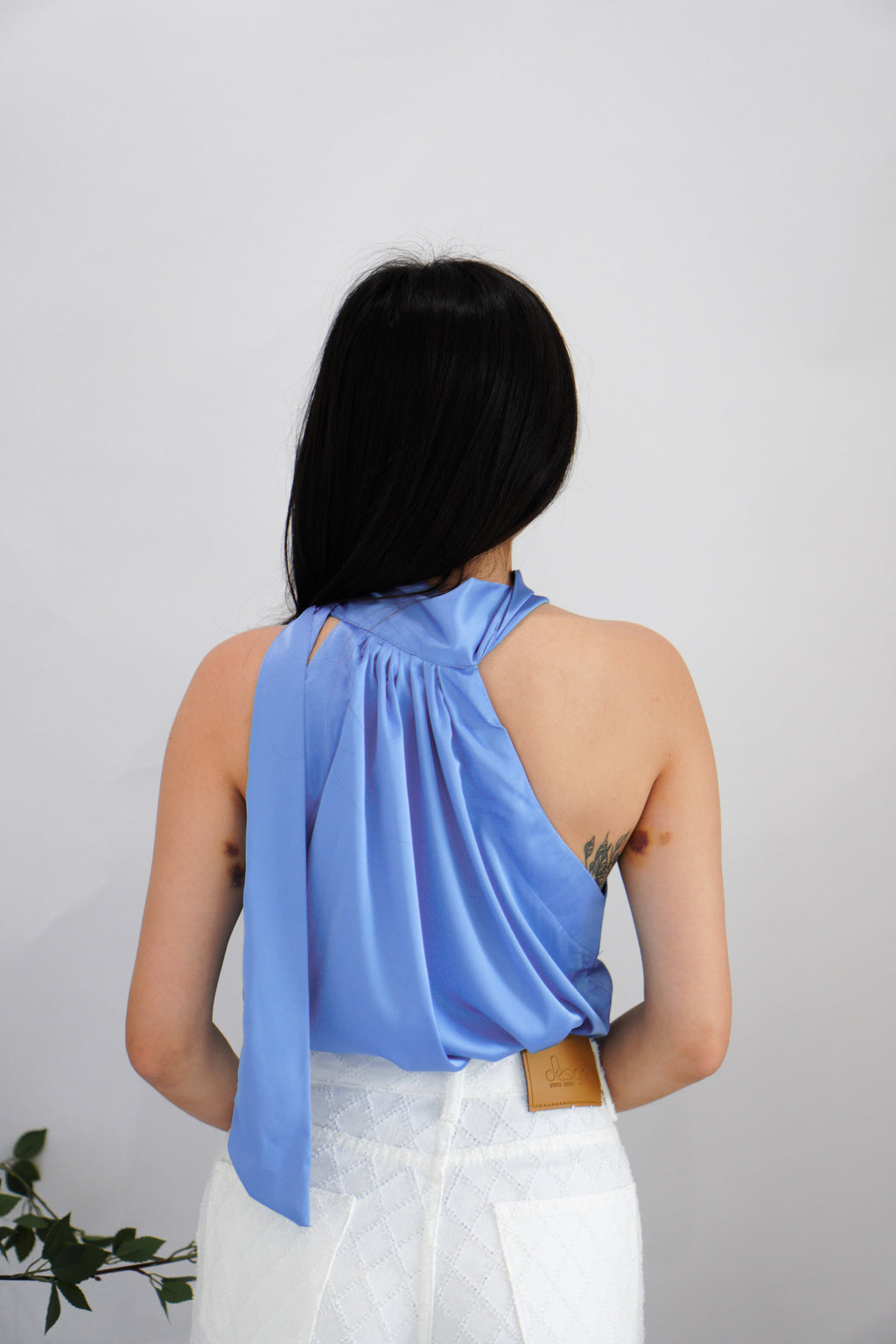 Glam Dreaming High Neck Satin Top in Blue