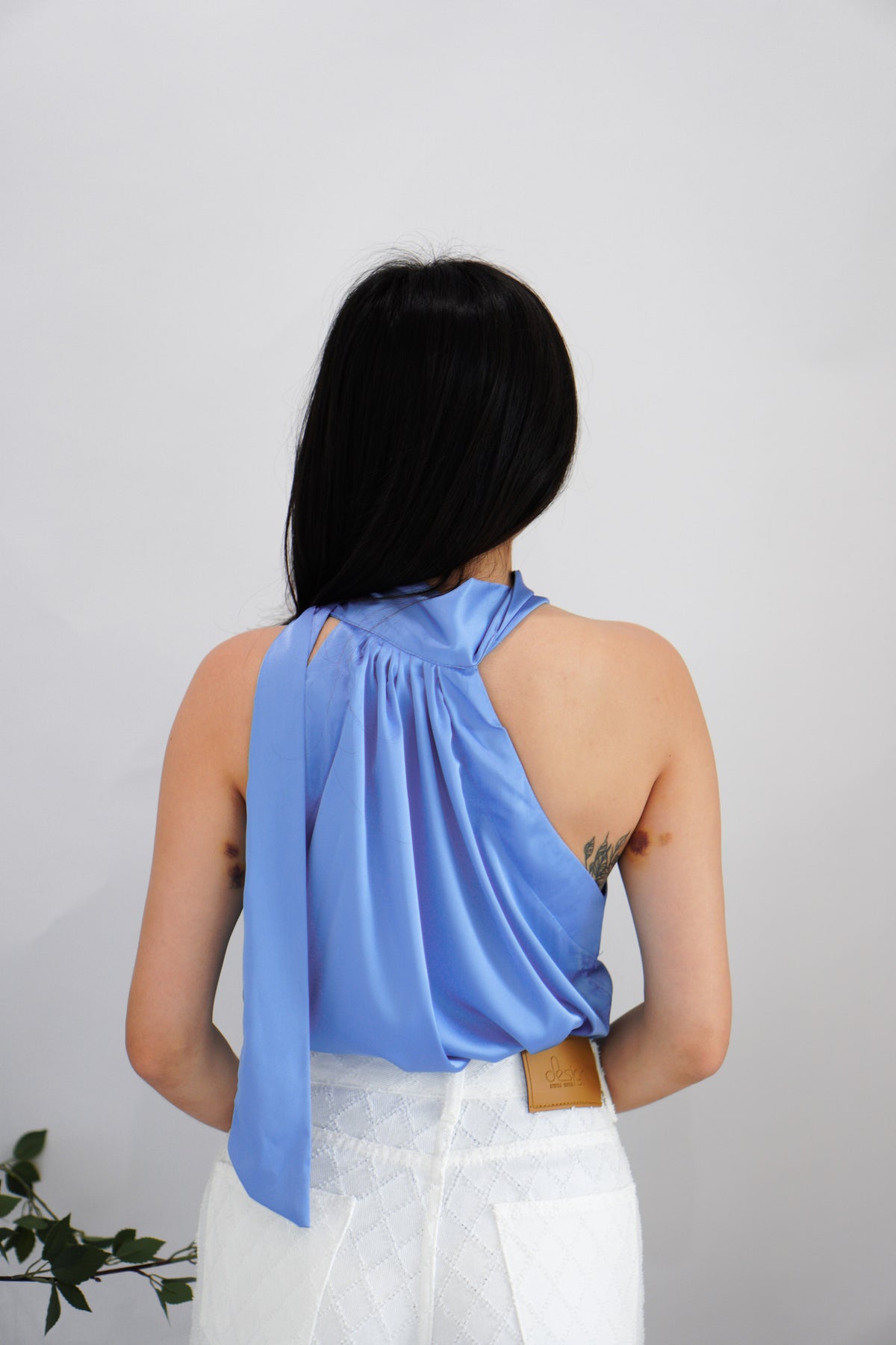 Glam Dreaming High Neck Satin Top in Blue