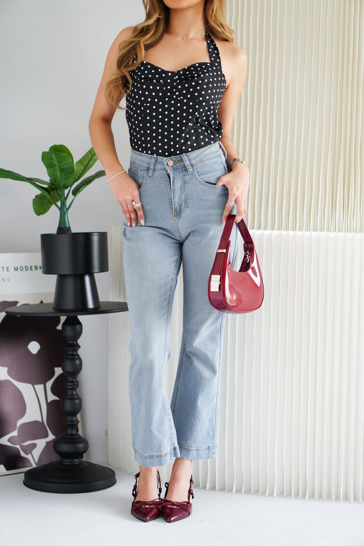Francine High Waisted Bell Bottom Denim Jeans in Blue