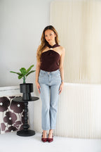 Francine High Waisted Bell Bottom Denim Jeans in Blue