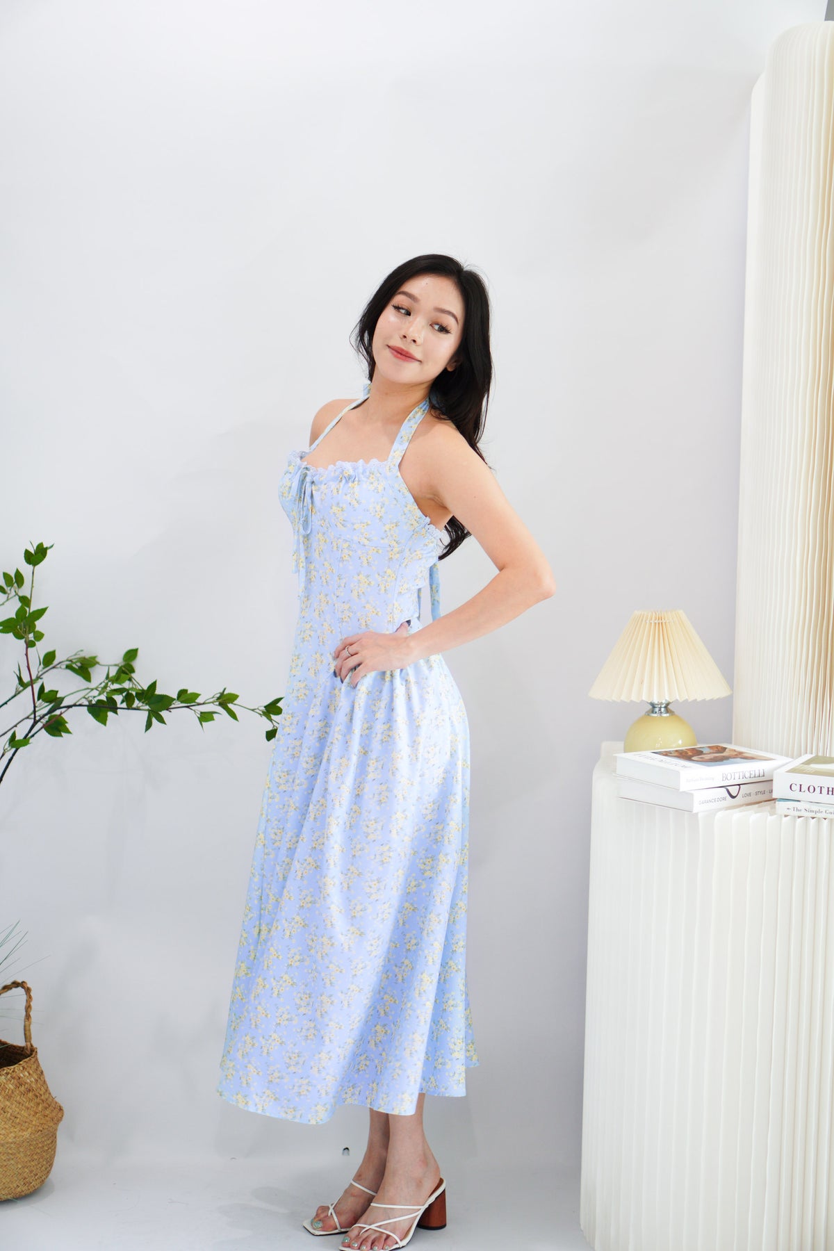 Isabelle Halter Neck A-Line Dress in Blue Floral