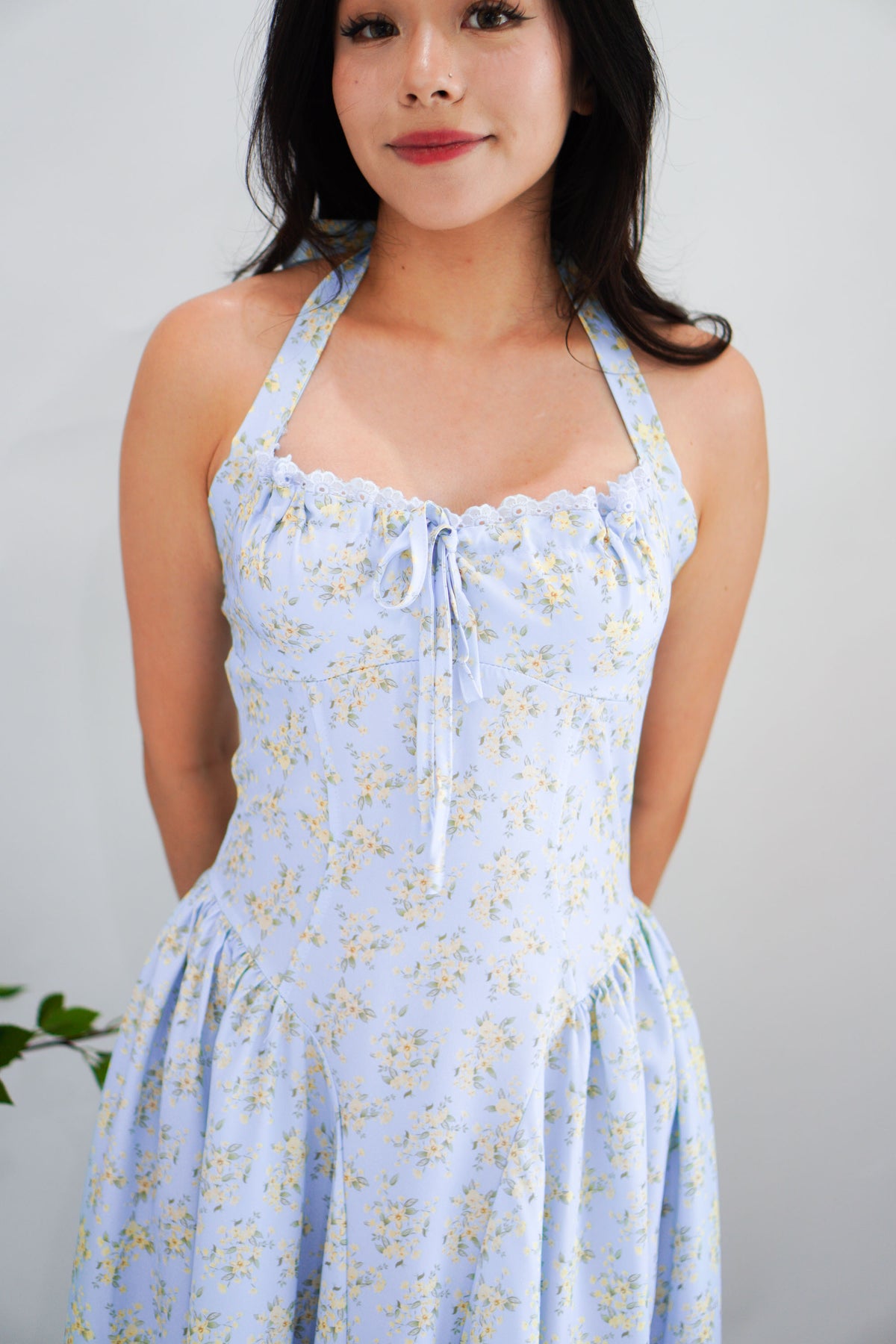 Isabelle Halter Neck A-Line Dress in Blue Floral