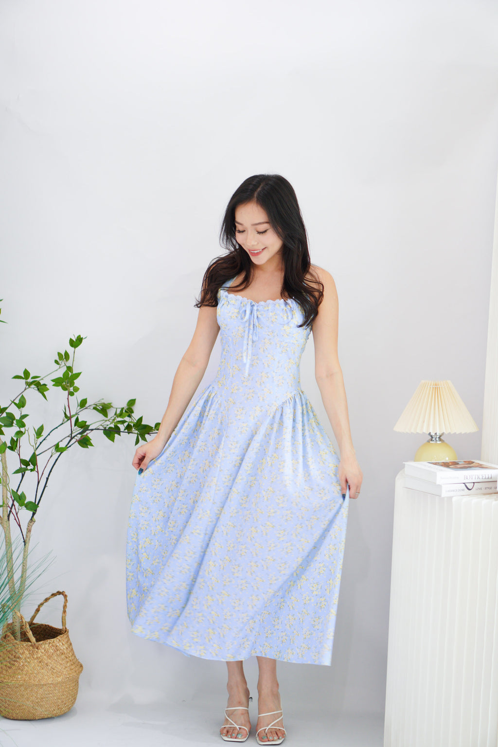 Isabelle Halter Neck A-Line Dress in Blue Floral