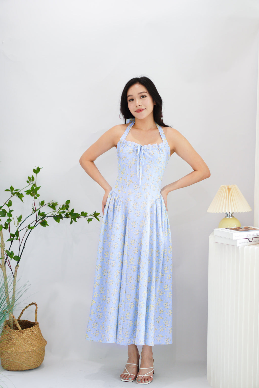 Isabelle Halter Neck A-Line Dress in Blue Floral