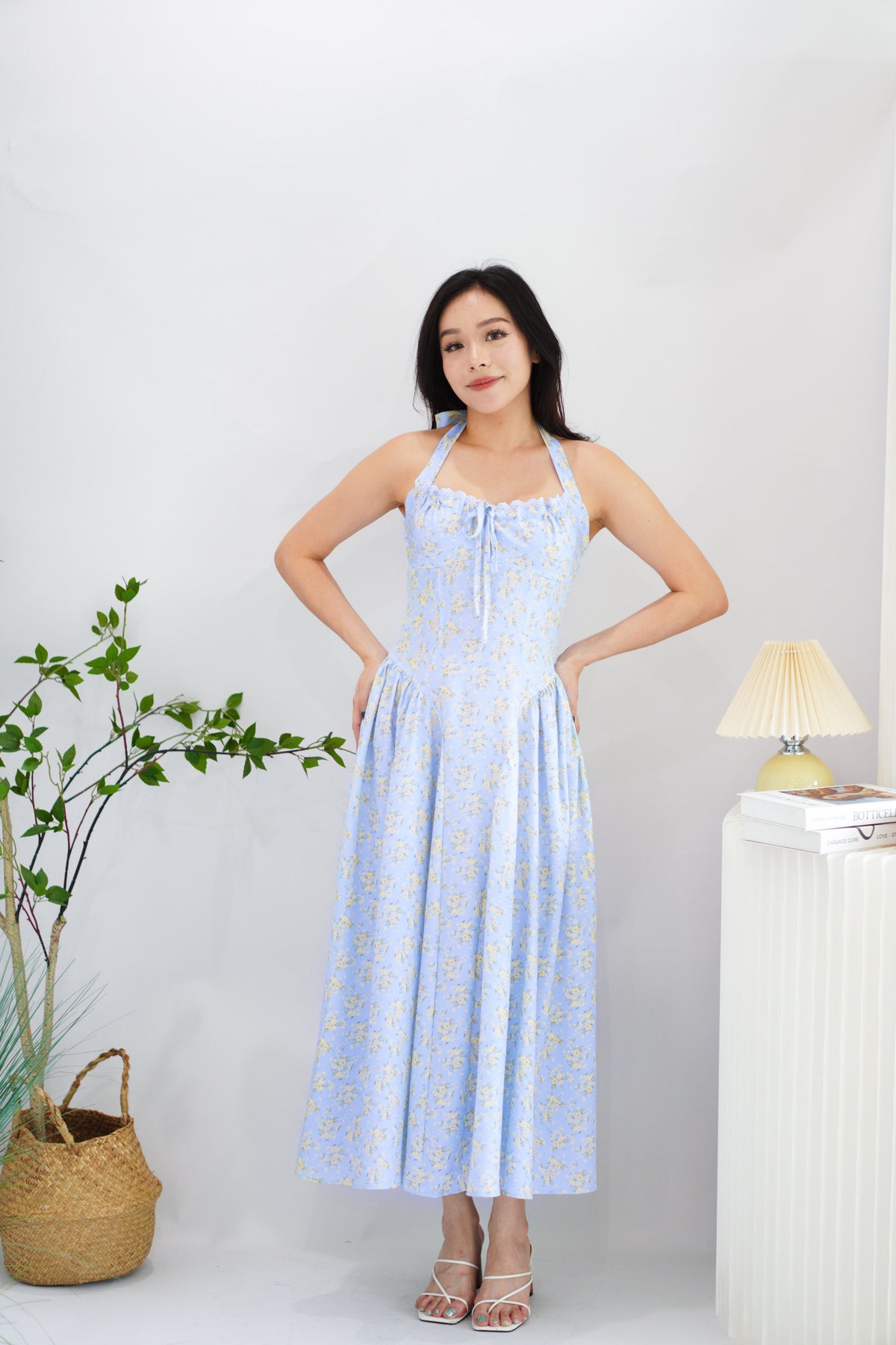 Isabelle Halter Neck A-Line Dress in Blue Floral