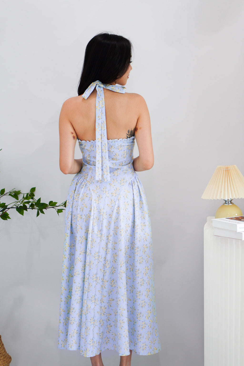 Isabelle Halter Neck A-Line Dress in Blue Floral
