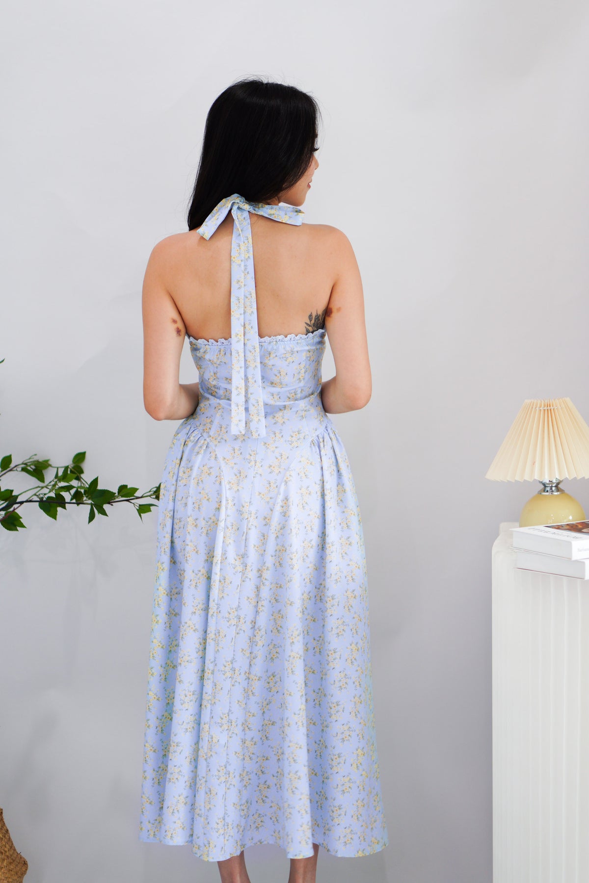 Isabelle Halter Neck A-Line Dress in Blue Floral