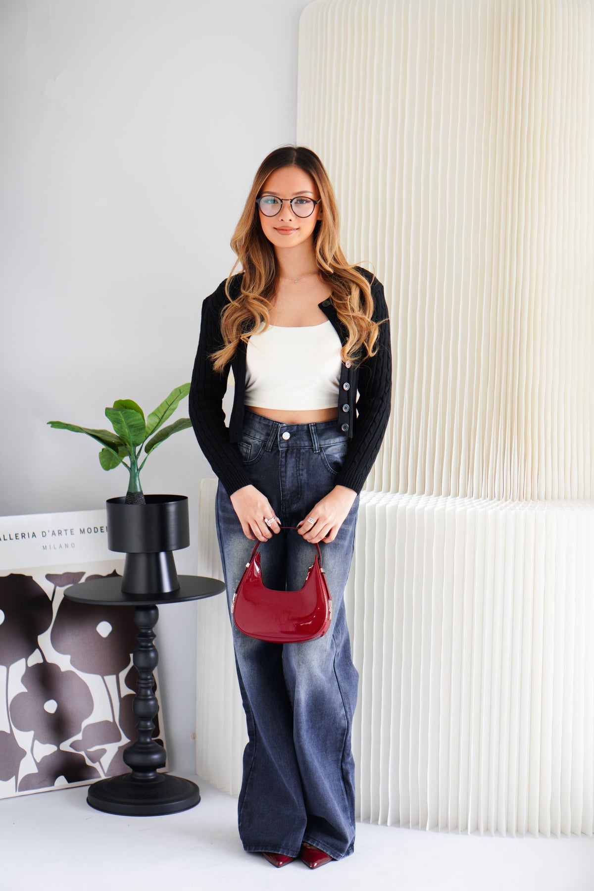 Dearisa Knit Cardigan Button Top in Black