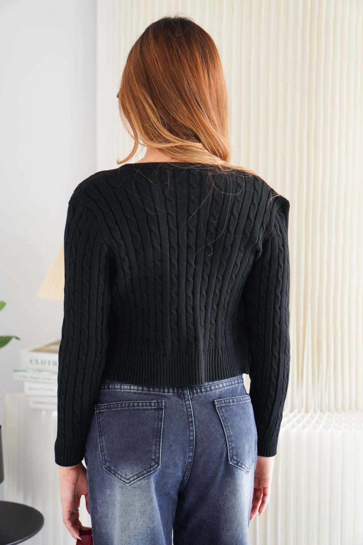 Dearisa Knit Cardigan Button Top in Black