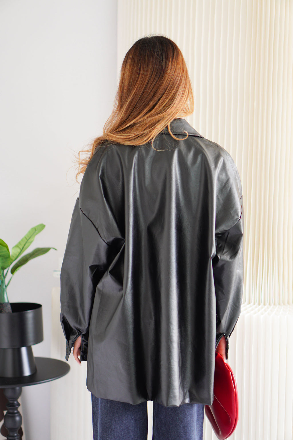 Lennox Oversized Faux Leather Blazer in Black