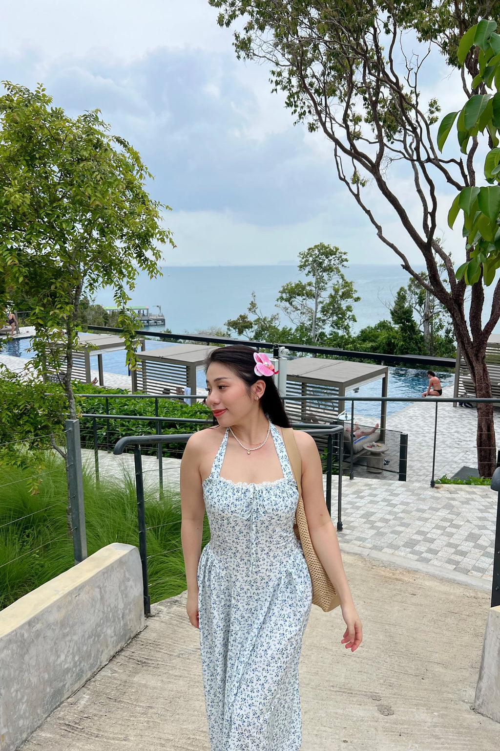 Isabelle Halter Neck A-Line Dress in White Floral