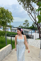 Isabelle Halter Neck A-Line Dress in White Floral