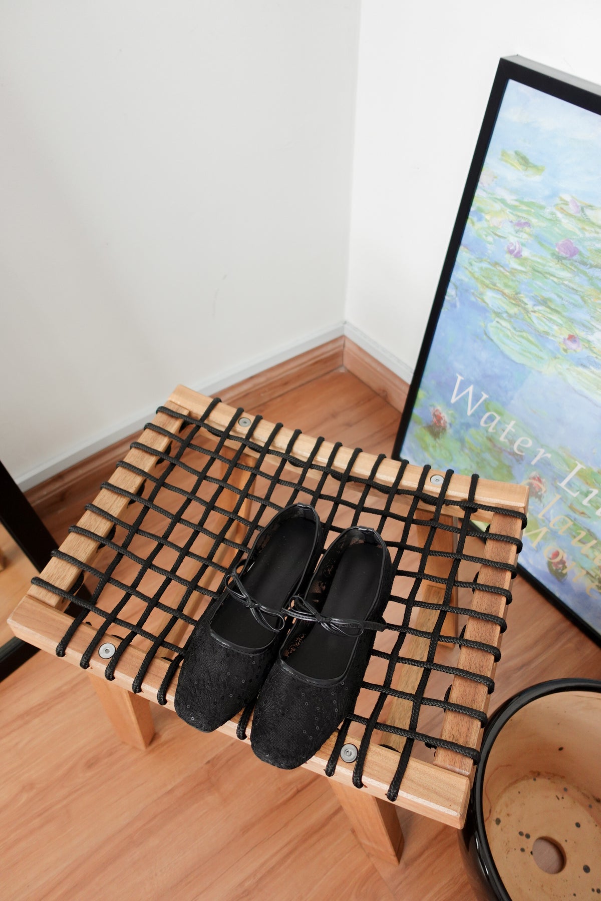 Bloom Mesh Ribbon Flats in Black