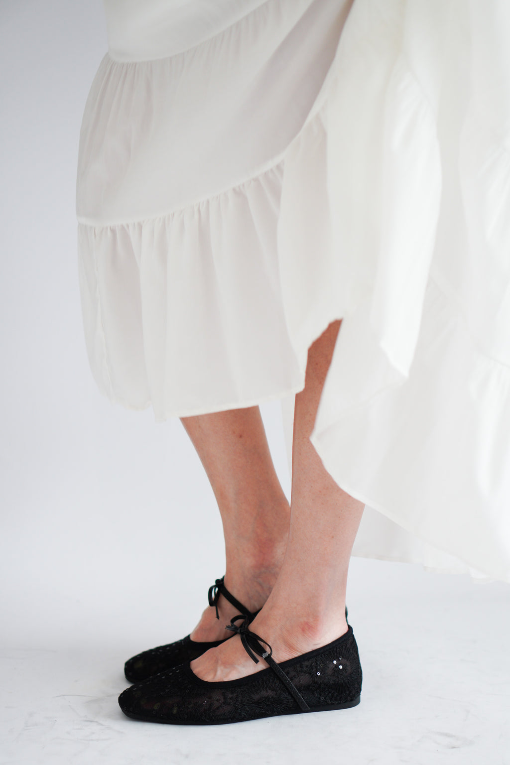 Bloom Mesh Ribbon Flats in Black