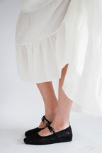 Bloom Mesh Ribbon Flats in Black