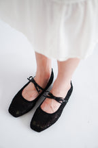 Bloom Mesh Ribbon Flats in Black