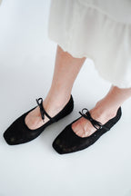 Bloom Mesh Ribbon Flats in Black