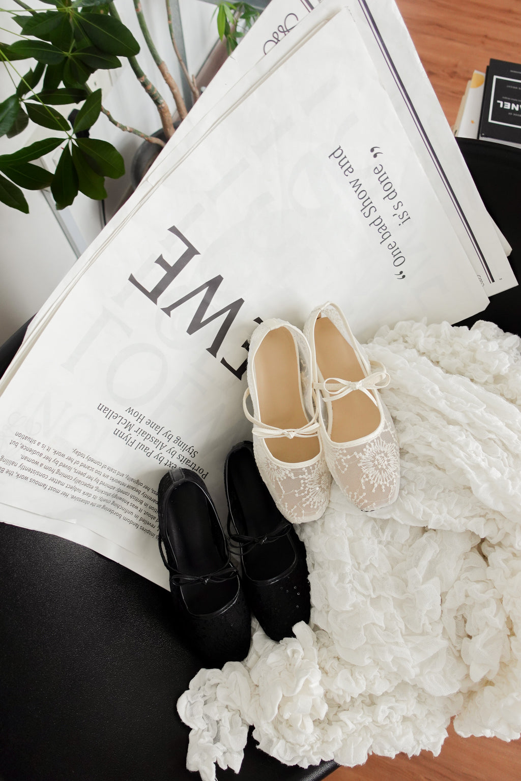 Bloom Mesh Ribbon Flats in Black