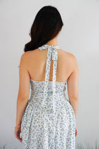 Isabelle Halter Neck A-Line Dress in White Floral