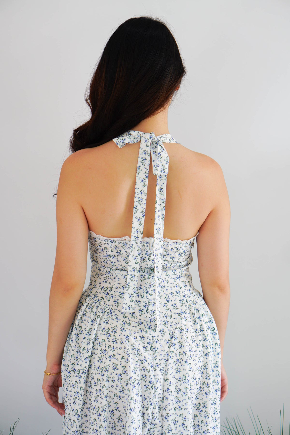 Isabelle Halter Neck A-Line Dress in White Floral