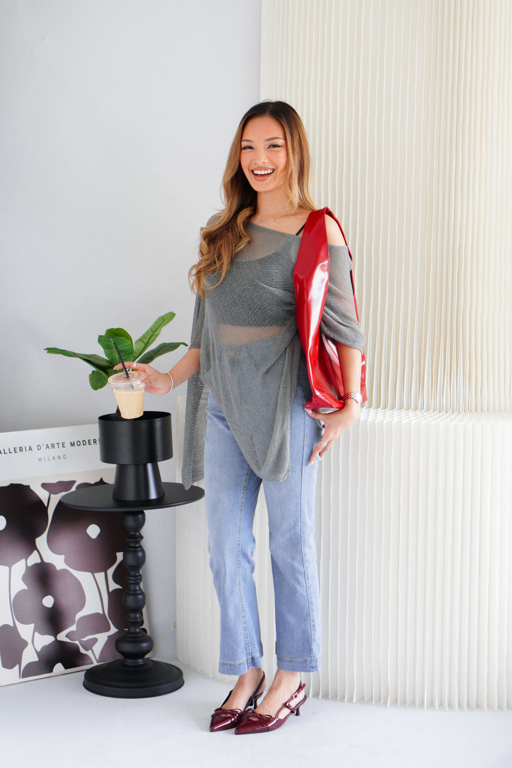 Cercie Sheer Knit Top in Grey