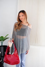 Cercie Sheer Knit Top in Grey