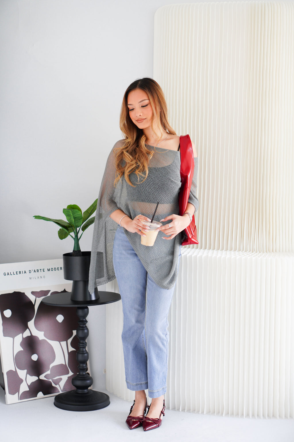 Cercie Sheer Knit Top in Grey