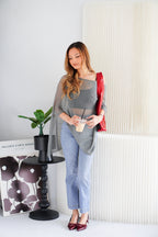Cercie Sheer Knit Top in Grey