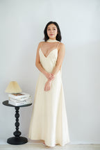 Anessa Deep V Satin Maxi Dress with Sash in Gold